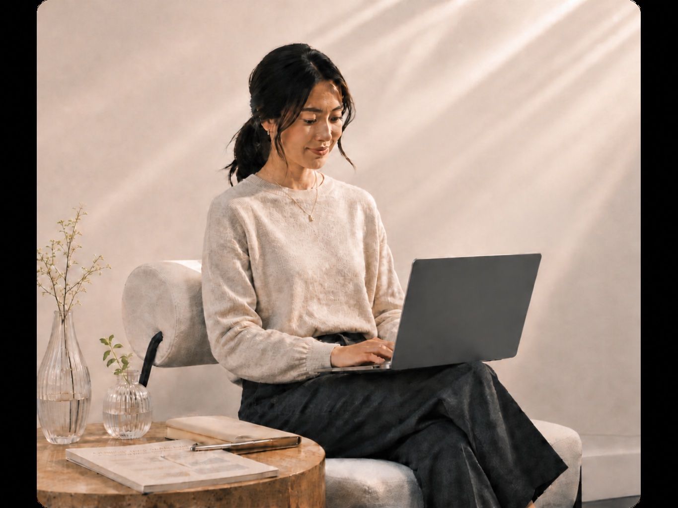 A clinical researcher reviewing trial insights on a laptop
